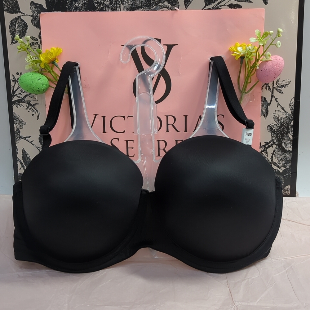 Victoria Secret Pink Where Everywear Push Up Strapless Bra 34DD Black